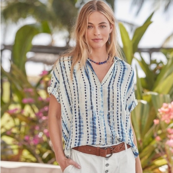 Sundance Tops Sundance Annie Indigo Top Whiteblackblue Tie Dyed In
